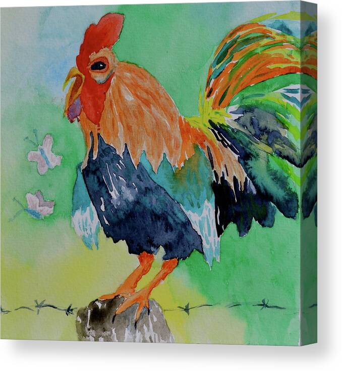 Rooster Canvas Print featuring the painting First of Day by Beverley Harper Tinsley