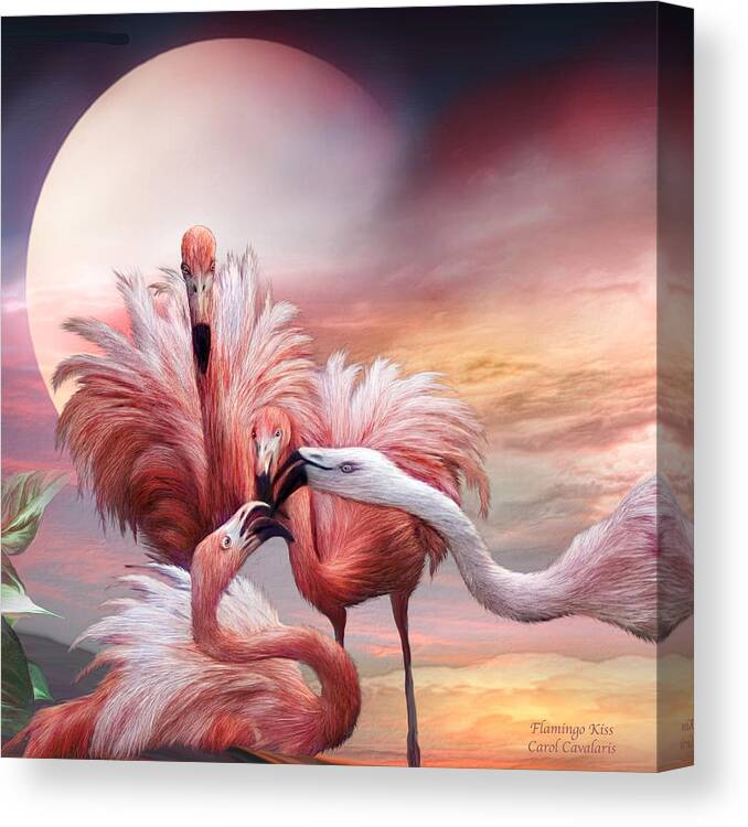 Flamingo Canvas Print featuring the mixed media Flamingo Kiss - SQ by Carol Cavalaris