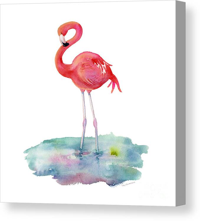 Flamingo Canvas Print featuring the painting Flamingo Pose by Amy Kirkpatrick