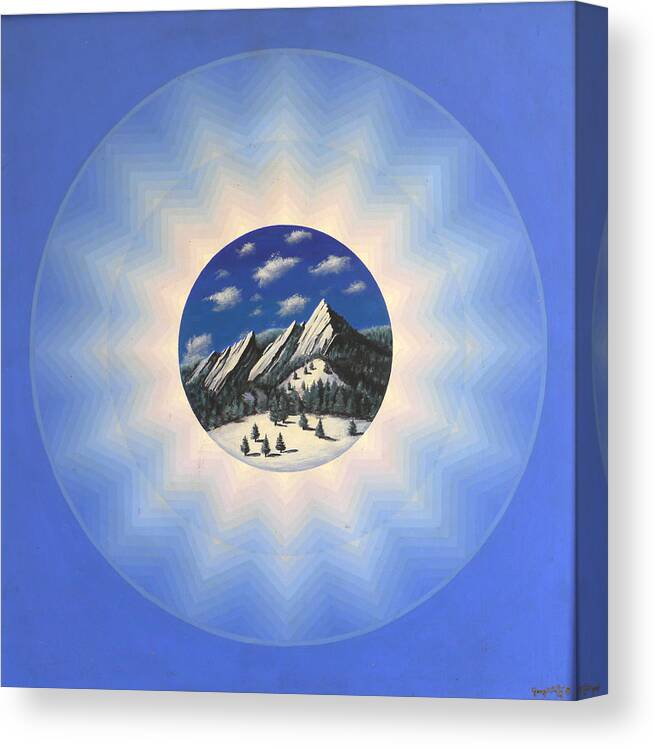 Boulder Flatirons Mandala Canvas Print featuring the painting Flatiron Mandala by George Tuffy