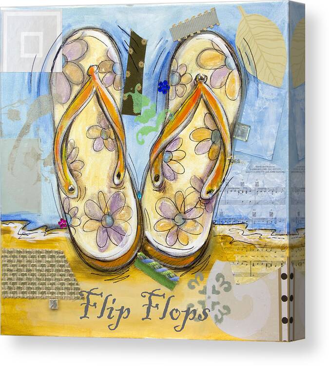 Beach Art Canvas Print featuring the mixed media Flip Flops by Katia Von Kral