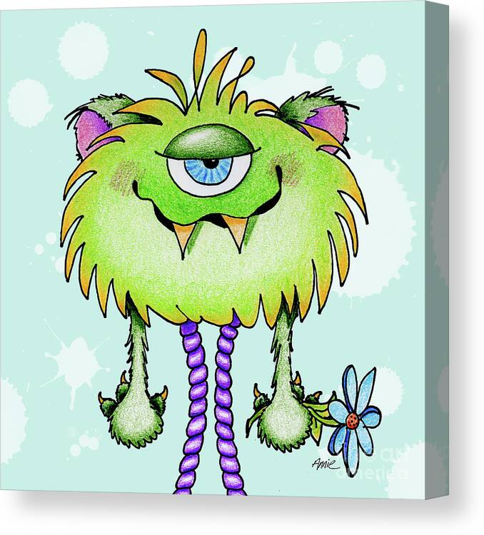 Color Pencil Canvas Print featuring the painting Flower Monster by Annie Troe