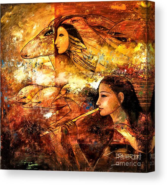 Oil Painting Canvas Print featuring the painting Flying by Shijun Munns