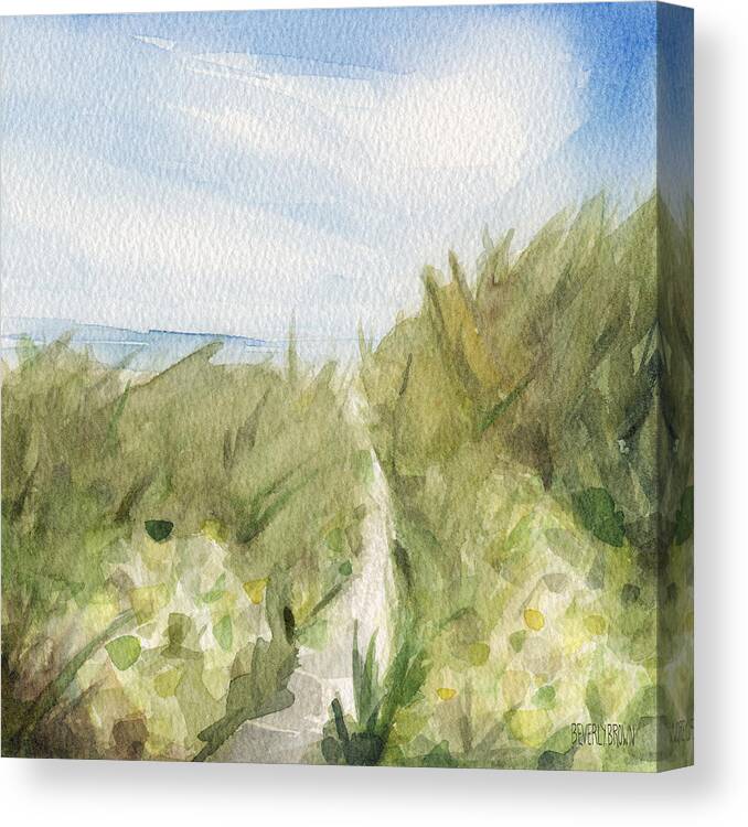 Coastal Canvas Print featuring the painting Footpath through Dunes Cape Cod Beach Painting by Beverly Brown