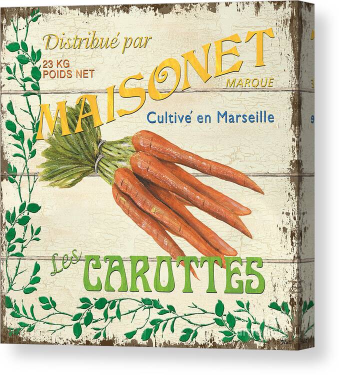 Carrots Canvas Print featuring the painting French Veggie Sign 2 by Debbie DeWitt