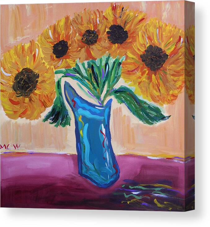 Sunflowers Canvas Print featuring the painting From a Fair and Sunny Field by Mary Carol Williams