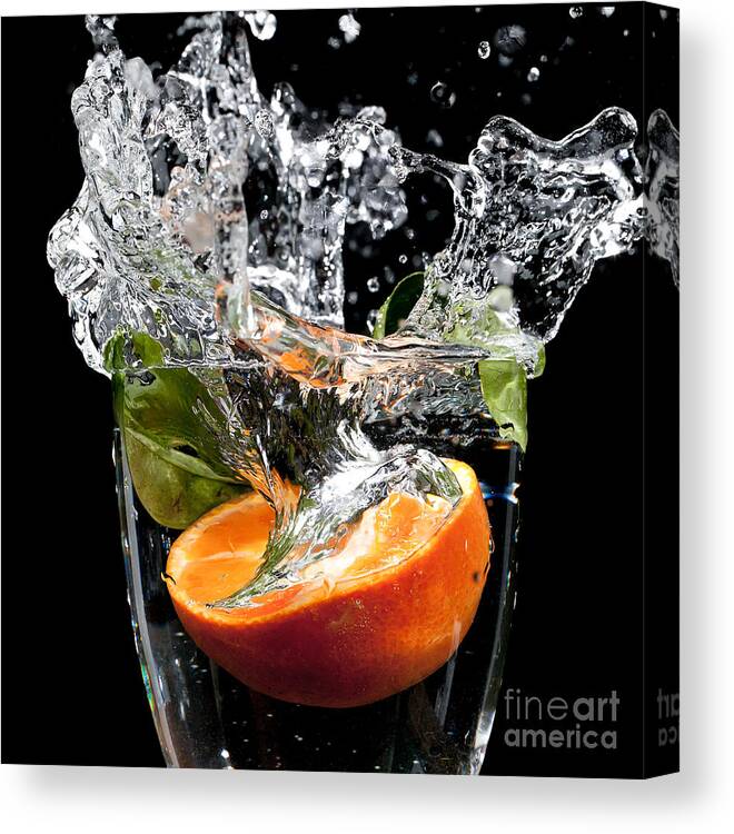 Fruit Canvas Print featuring the photograph Fruit drop with big splash by Simon Bratt