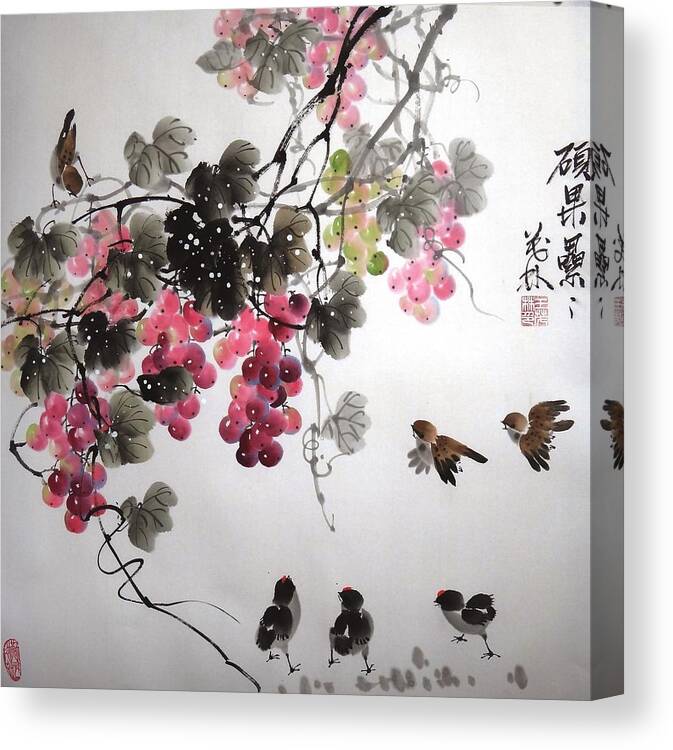 Grapes Canvas Print featuring the painting Fruitfull Size 4 by Mao Lin Wang
