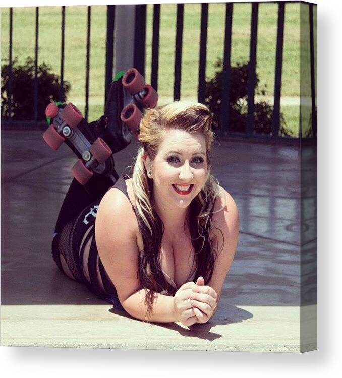 Rollerderby Canvas Print featuring the photograph Fuck Perfection <3 #pinup #rollerderby by Megan Dawn