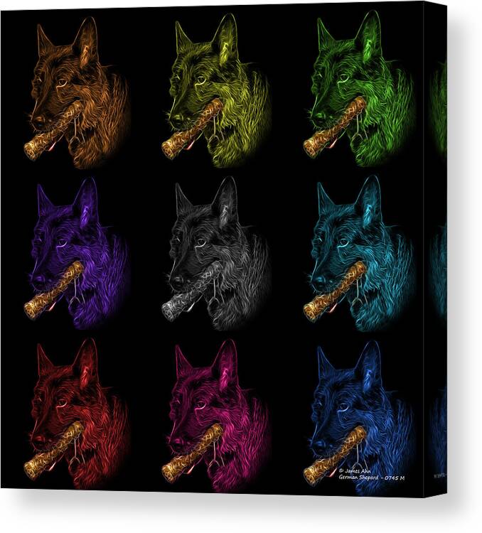 German Shepherd Canvas Print featuring the digital art German Shepherd and Toy Mosaic Pop Art - 0745 F BB by James Ahn