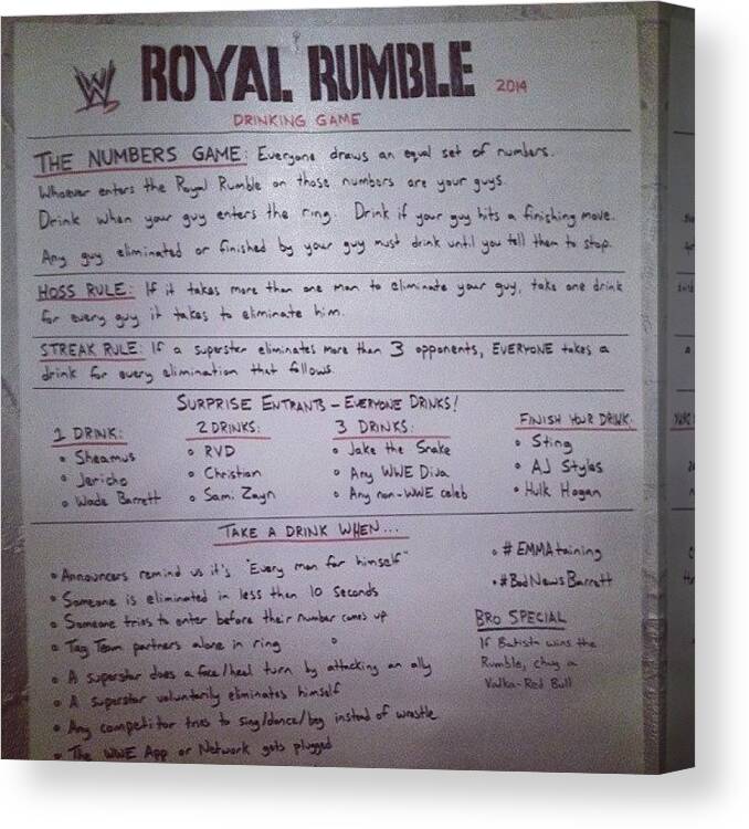 Wwe Canvas Print featuring the photograph Getting Ready For #royalrumble! by Hailey Nordstrom