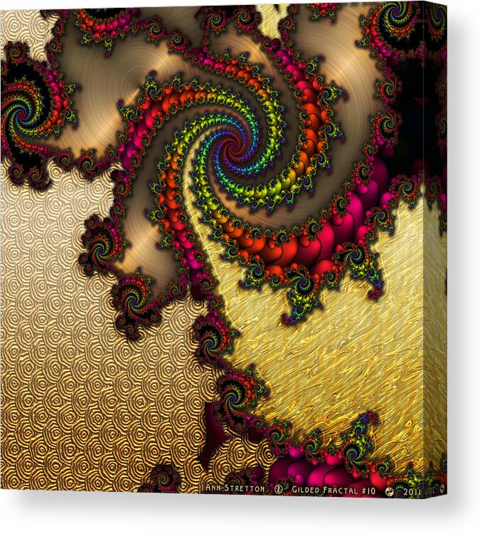 Flowers Canvas Print featuring the digital art Gilded Fractal 10 by Ann Stretton
