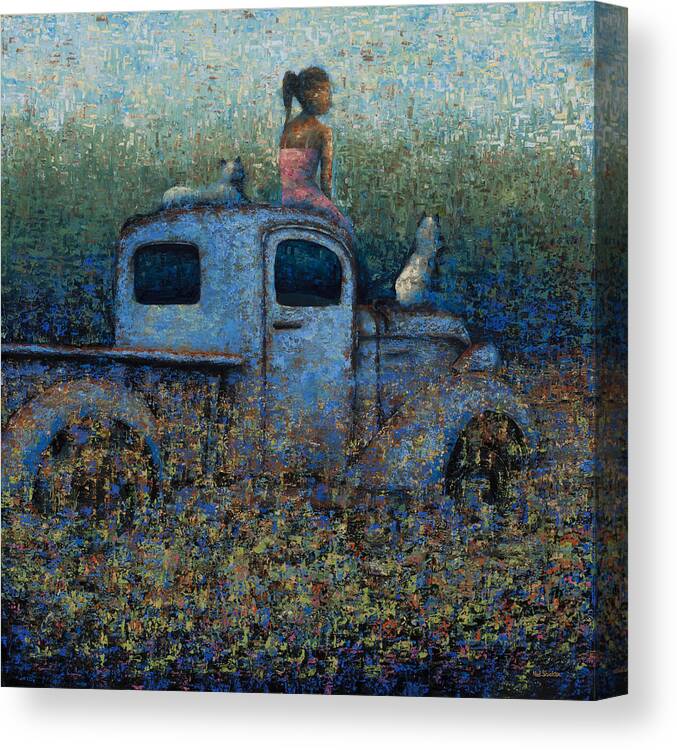 Girl Canvas Print featuring the painting Girl on a Truck by Ned Shuchter