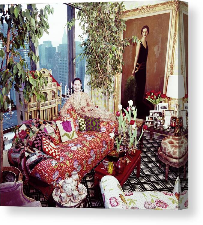 Indoors Canvas Print featuring the photograph Gloria Vanderbilt In Her Living Room by Horst P. Horst