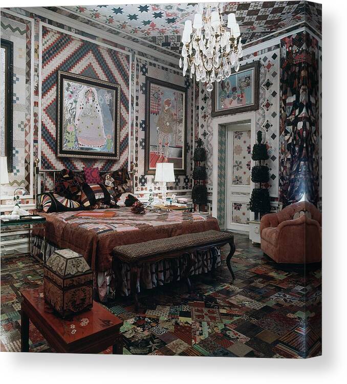 Interior Canvas Print featuring the photograph Gloria Vanderbilt's Bedroom by Horst P. Horst