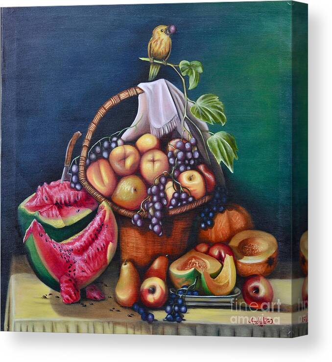 Renaissance Era Fruit Basket Canvas Print featuring the painting God's Blessing by Ruben Archuleta - Art Gallery