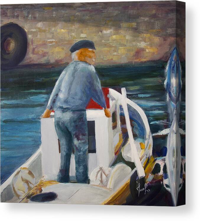  Canvas Print featuring the painting Going fishing in Santorini by Josef Kelly