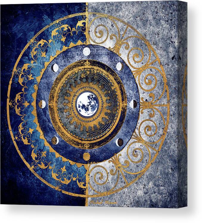 Moon Canvas Print featuring the digital art Gold And Sapphire Moon Dial I by Michael Marcon