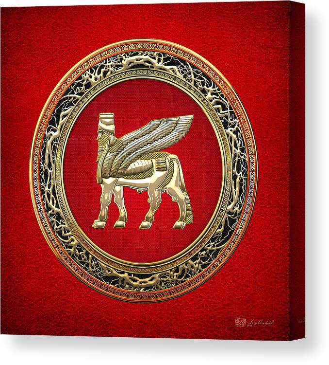 'treasure Trove' By Serge Averbukh Canvas Print featuring the digital art Golden Babylonian Winged Bull by Serge Averbukh