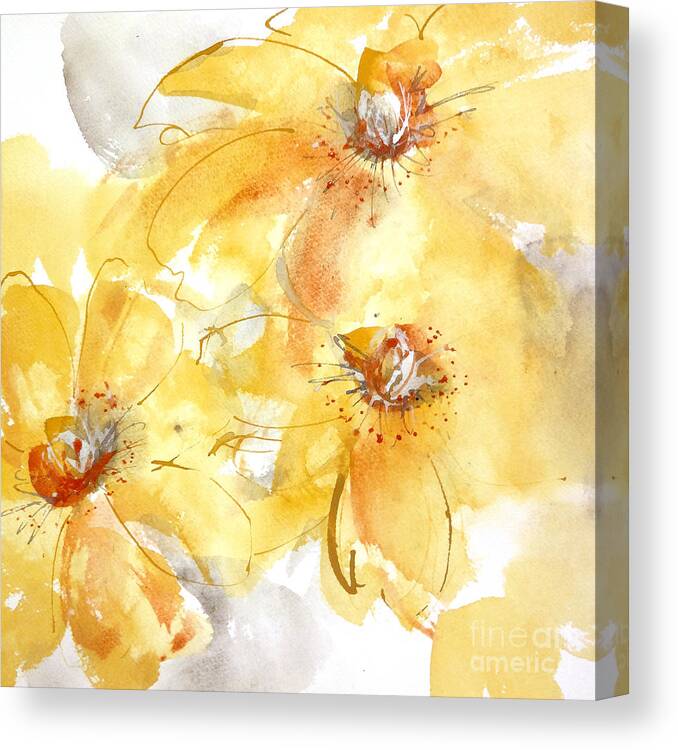 Original Watercolors Canvas Print featuring the painting Golden Clematis 2 by Chris Paschke