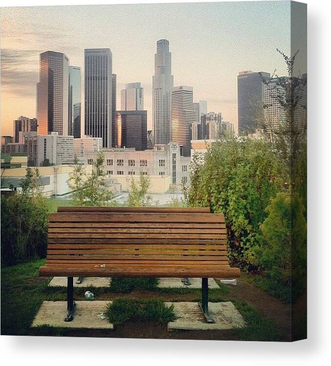 Buildings Canvas Print featuring the photograph Good Morning #losangeles! #dtla by Andres Cruz