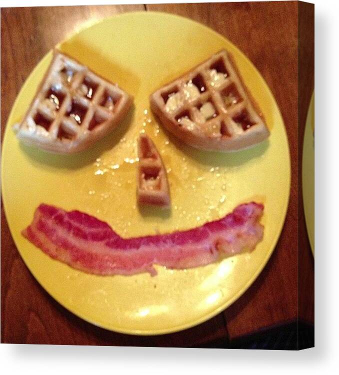 Bacon Canvas Print featuring the photograph #goodmorning We Have #waffles And by Zach Falle