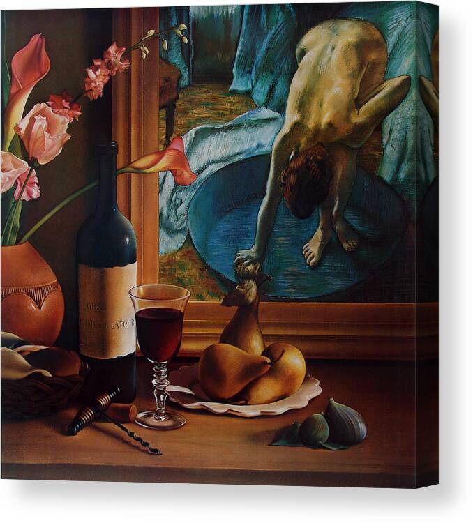 Wine Canvas Print featuring the pastel Gran Chateau with Pears by Patrick Anthony Pierson