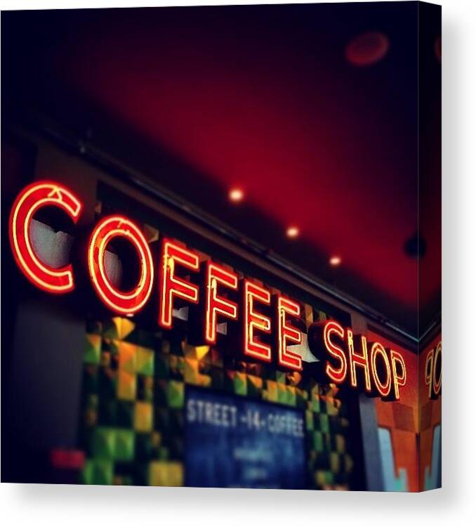 Hip Canvas Print featuring the photograph Great Vibe And Neon Sign Here At Street by Steven Shewach