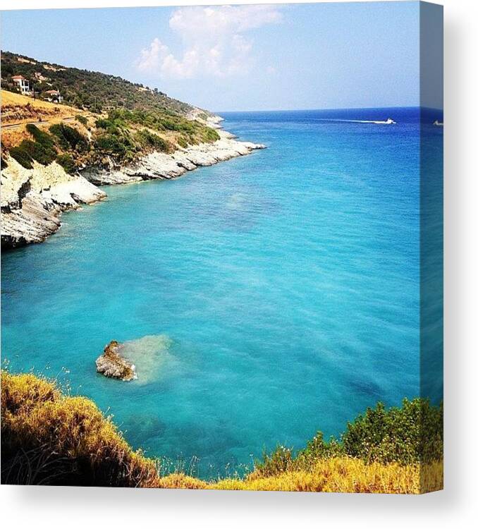 Summer Canvas Print featuring the photograph #greece #zakynthos #xigiabeach #xigia by Lorena Chavarro