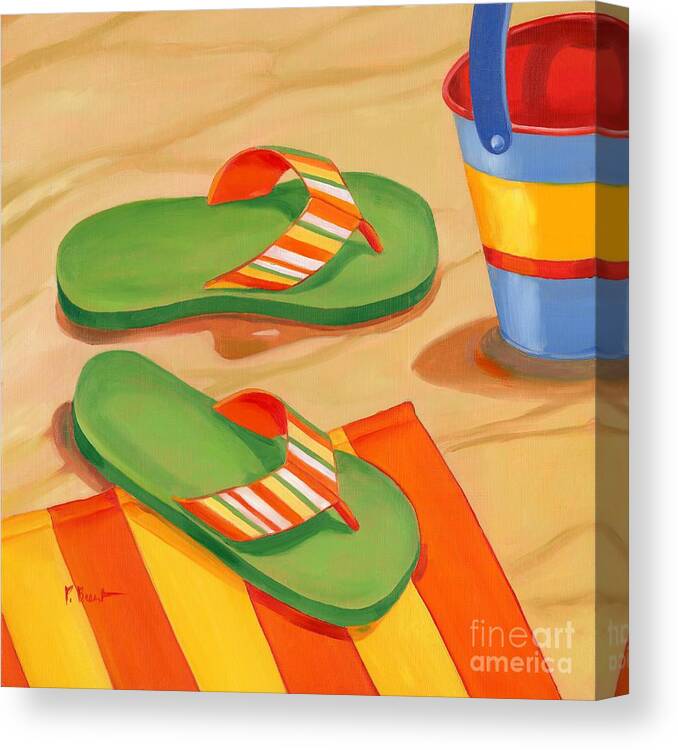 Flip Flop Canvas Print featuring the painting Green Flip Flops by Paul Brent
