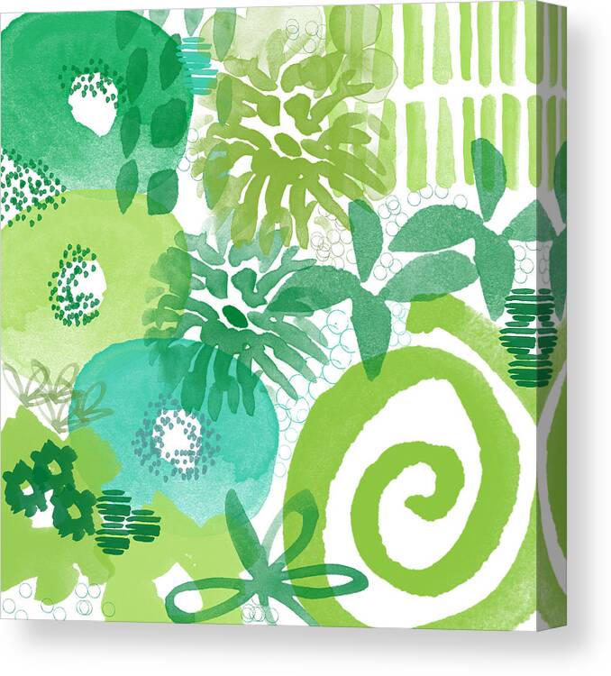 Floral Canvas Print featuring the painting Green Garden- Abstract Watercolor Painting by Linda Woods