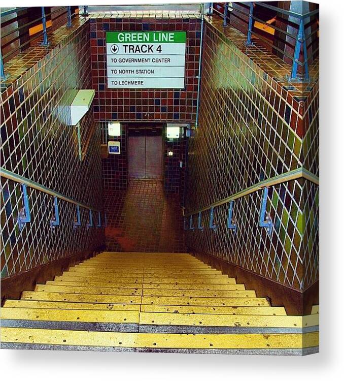 Iheartboston Canvas Print featuring the photograph Green Line Stairs At Park Street by Kiana Gibson