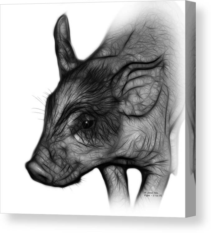 Pig Canvas Print featuring the digital art Greyscale Piglet - 1716 FS by James Ahn