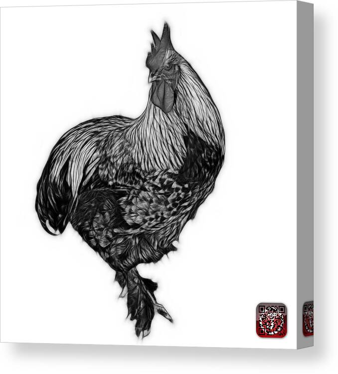 Rooster Canvas Print featuring the painting Greyscale Rooster - 3166 FS by James Ahn