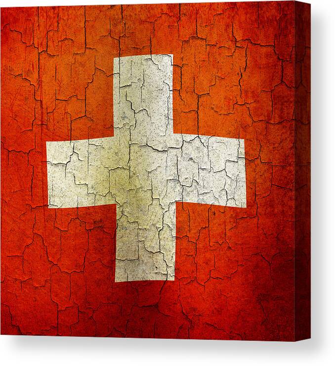 Aged Canvas Print featuring the digital art Grunge Switzerland flag by Steve Ball