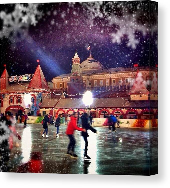  Canvas Print featuring the photograph Gum-skating Rink On The Red Square In by Sergey Mironov