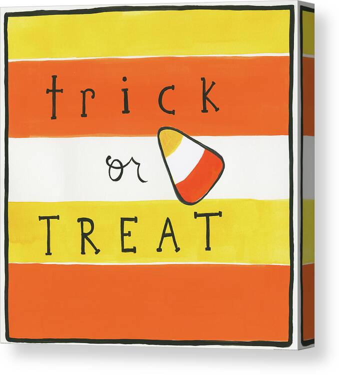 Autumn Canvas Print featuring the painting Halloween Trick Or Treat Candy Corn by Melissa Averinos