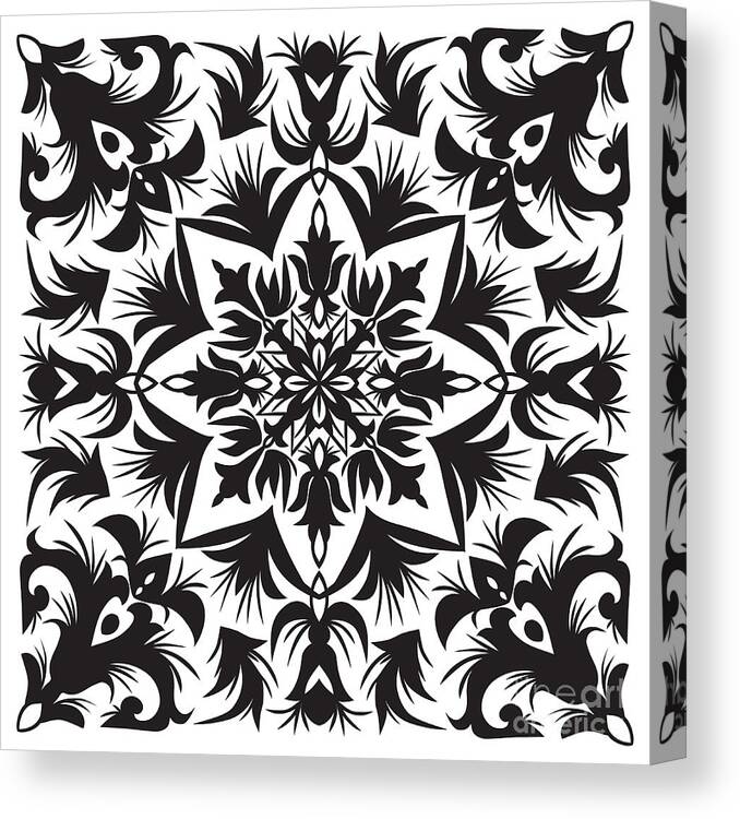 Repetition Canvas Print featuring the digital art Hand Drawing Pattern For Tile In Black by Zinaida Zaiko