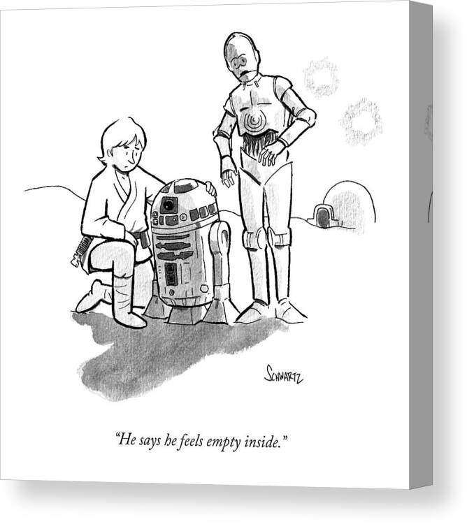 Star Wars Canvas Print featuring the drawing He Says He Feels Empty Inside by Benjamin Schwartz