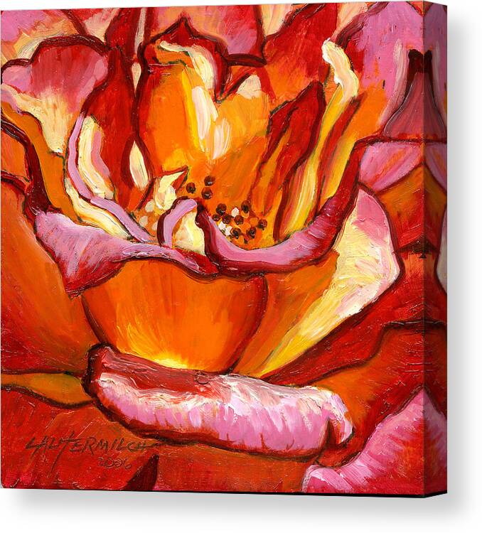 Rose Canvas Print featuring the painting Heart of the Rose #2 by John Lautermilch