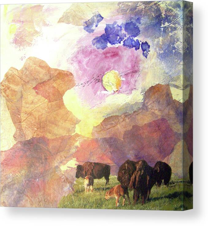 Buffalo Canvas Print featuring the mixed media Hidden Plateau by Mtnwoman Silver