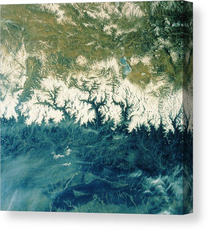 Himalayas Canvas Print featuring the photograph Himalayan Mountains From Space by Nasa/science Photo Library