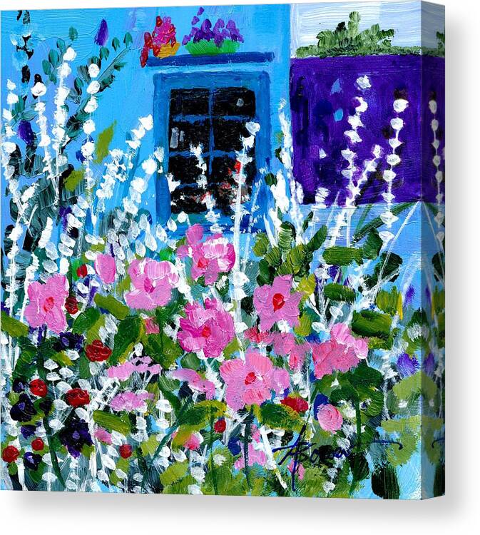 Flowers Canvas Print featuring the painting Hollyhock Alley by Adele Bower