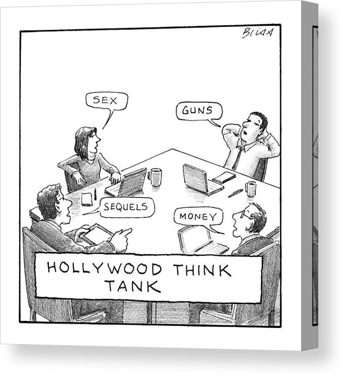 Hollywood Think Tank Canvas Print featuring the drawing Hollywood Think Tank by Harry Bliss