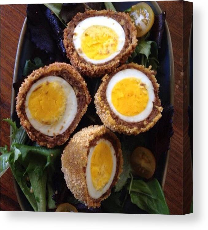Igersla Canvas Print featuring the photograph Homemade Scotch Eggs. Thanks To by Kathy H