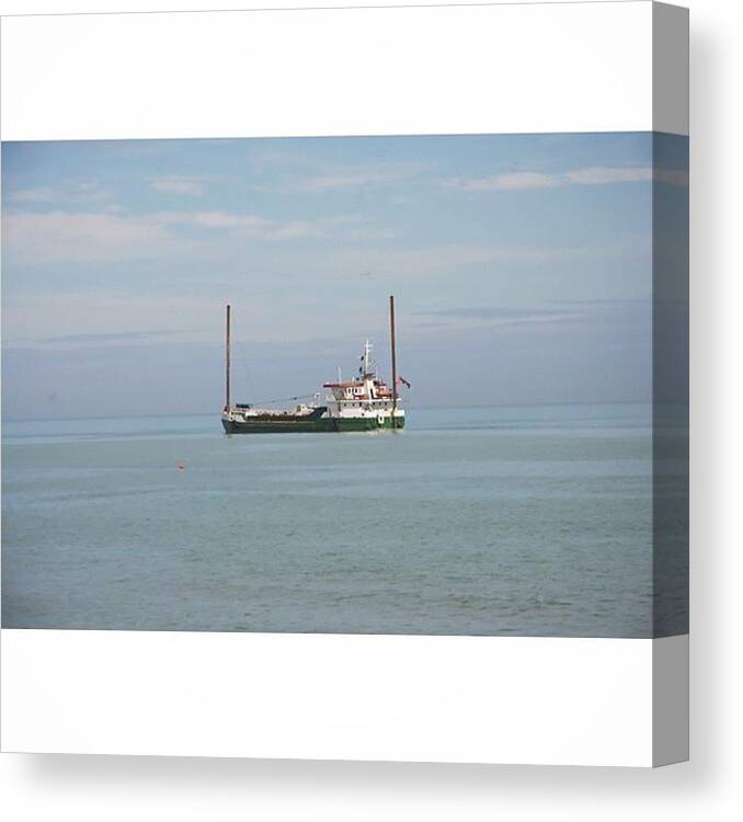 Destinazionemarche Canvas Print featuring the photograph Horizon With Ship by Adriano La Naia