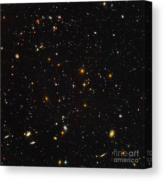 Galaxy Canvas Print featuring the photograph Hubble Ultra Deep Field Galaxies by Science Source