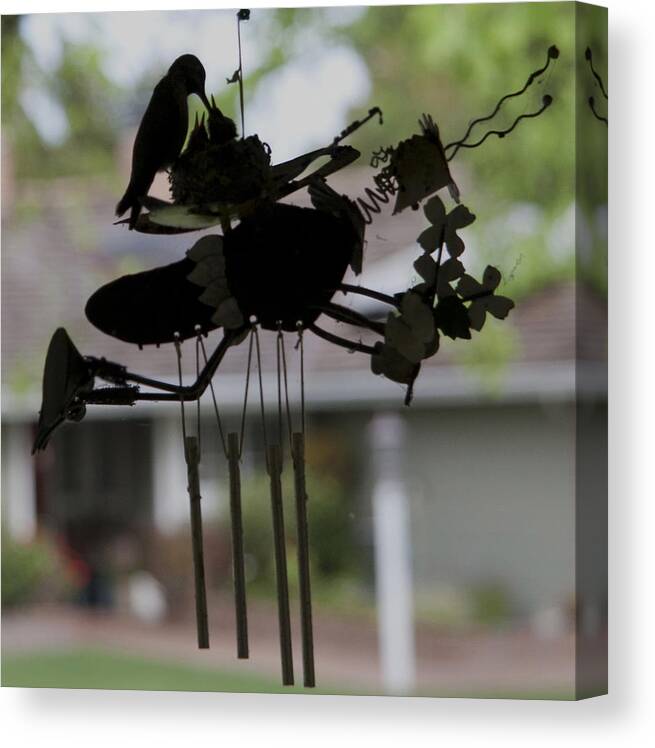 Hummingbirds Canvas Print featuring the photograph Hummingbirds on Wind Chime by Her Arts Desire