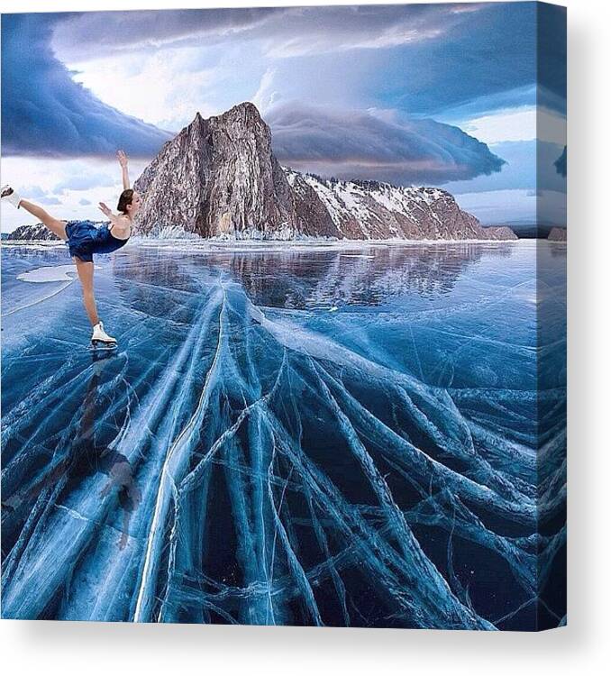 Beautiful Canvas Print featuring the photograph Iceskating On The Baikal River. This by Henning Lange