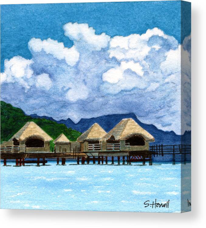 Idyllic Accommodations Bora Bora Canvas Print featuring the painting Idyllic Accommodations Bora Bora by Sandi Howell